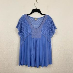Energē sz:XL Twilight Blue Lace Blouse Half Sleeve Top